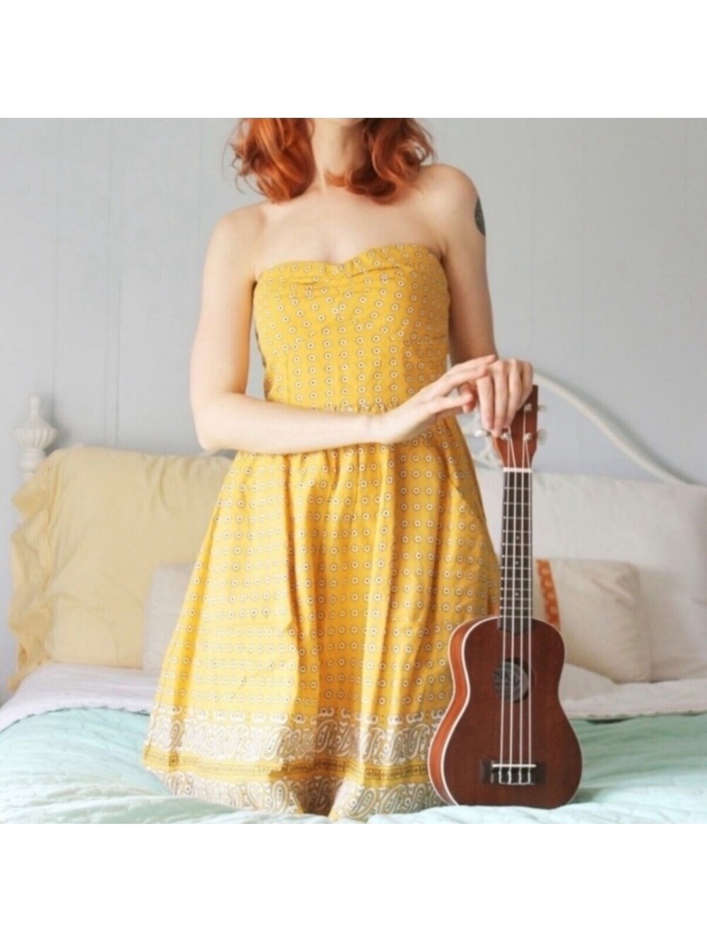 Girls from Savoy Yellow Strapless Dress with Floral Pattern